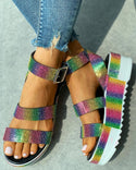 Sandales plates-formes à boucle et color block