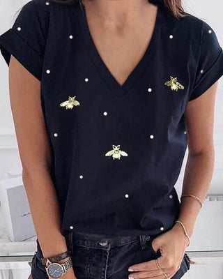 T-shirt décontracté à motif d'abeilles perlées
