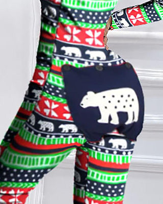 Pyjama fonctionnel à rabat boutonné imprimé animal de Noël pour adultes