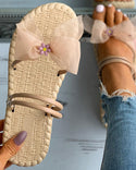 Sandales plates à motif floral en maille bowknot à double bretelles