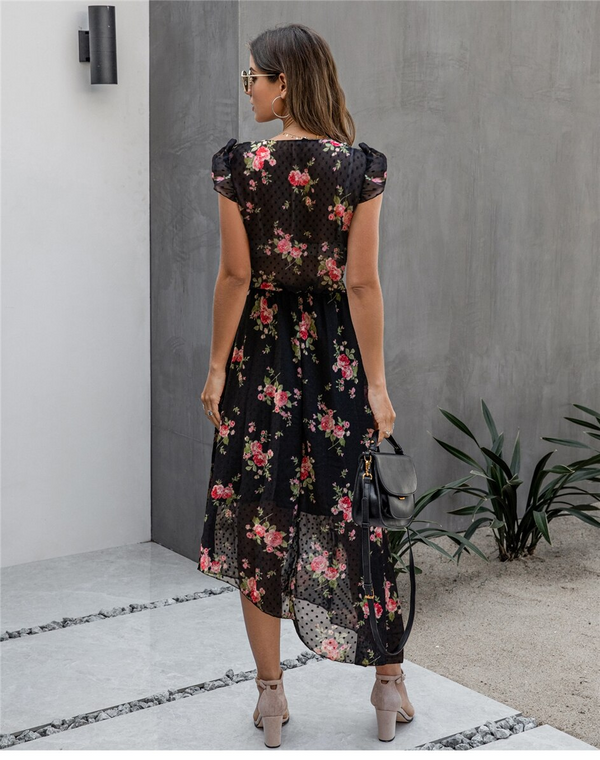 Robe Bohème Noir Fleuri
