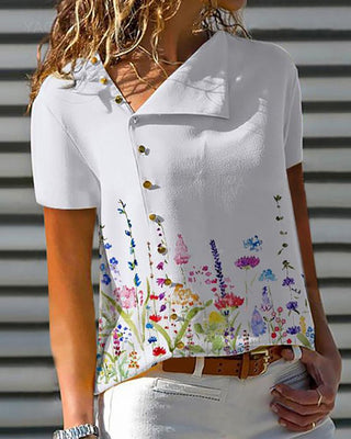 Haut décontracté à manches courtes et imprimé plantes