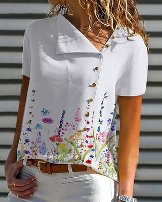 Haut décontracté à manches courtes et imprimé plantes