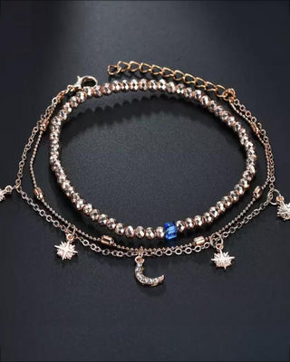 Bracelet de cheville à la mode avec lune et étoiles