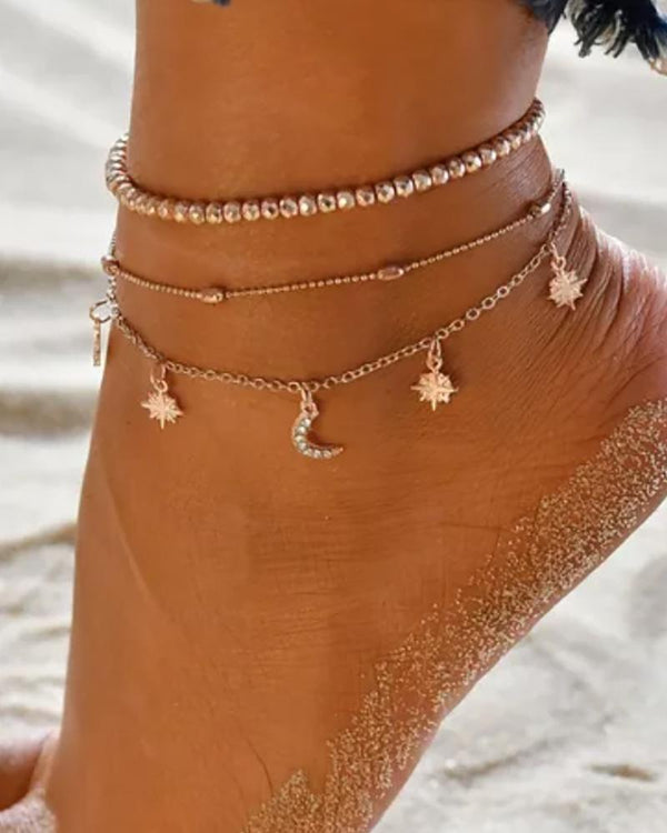 Bracelet de cheville à la mode avec lune et étoiles