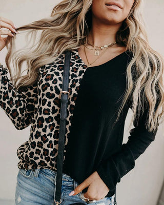 Haut à manches longues color block imprimé guépard