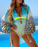 Maillot de bain et cache-maillot à décolleté plongeant et imprimé léopard