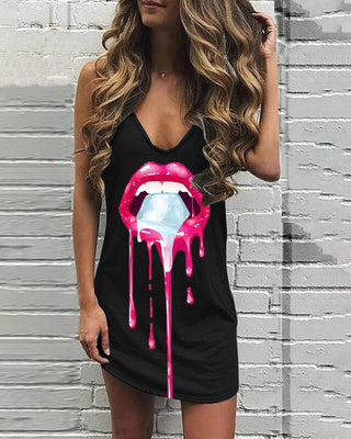 Robe décontractée sans manches imprimée à col en V