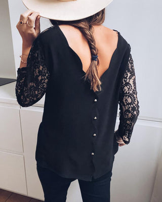 Blouse boutonnée réversible en dentelle au crochet