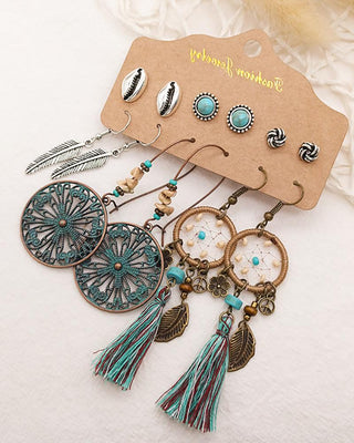 Ensemble de 6 paires de boucles d'oreilles Dreamcatcher & Feather Pattern
