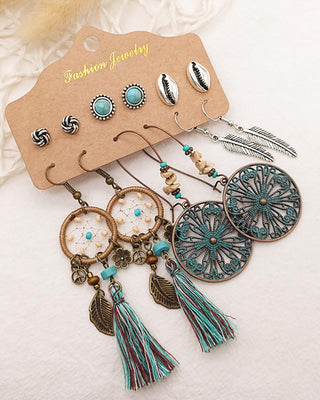Ensemble de 6 paires de boucles d'oreilles Dreamcatcher & Feather Pattern