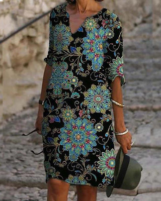 Robe droite mi-longue au genou Robe décontractée à imprimé floral