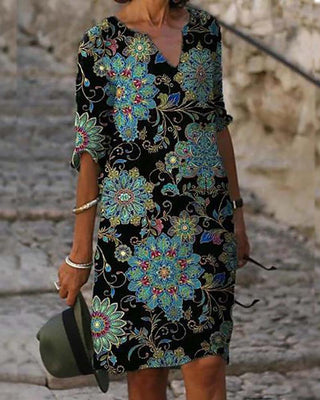 Robe droite mi-longue au genou Robe décontractée à imprimé floral
