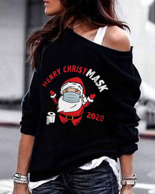 Sweatshirt à une épaule imprimé lettre Père Noël de Noël