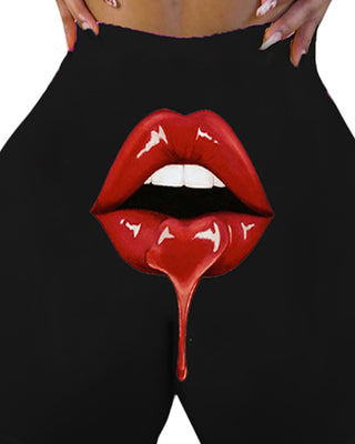 Pantalon de yoga à taille haute à imprimé coeur et à lèvres