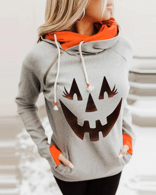 Haut à capuche color block à imprimé citrouille d'Halloween