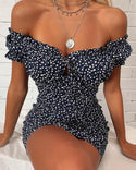 Robe à volants et épaules dénudées à imprimé floral
