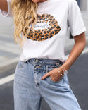 T-shirt décontracté à manches courtes imprimé léopard