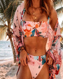 Ensembles de bikini à fines bretelles à imprimé tropical avec cache-maillot