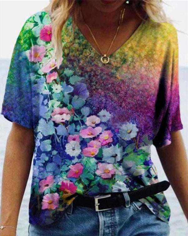 T-shirt à manches courtes et imprimé floral