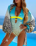 Maillot de bain et cache-maillot à décolleté plongeant et imprimé léopard