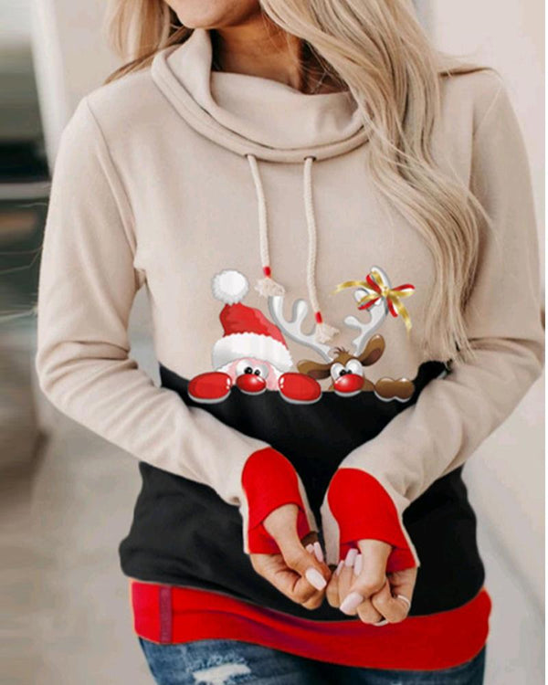 Sweatshirt à capuche à manches longues et imprimé dessin animé de Noël