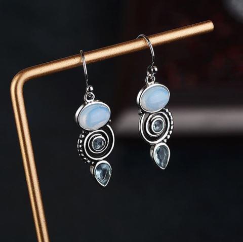 Boucles d'Oreilles Pierre de Lune Bleu Océan