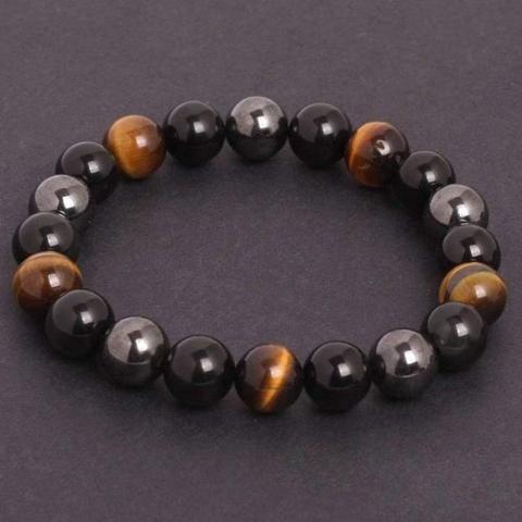 Bracelet de Protection en Œil de Tigre, Hématite et Obsidienne Noire