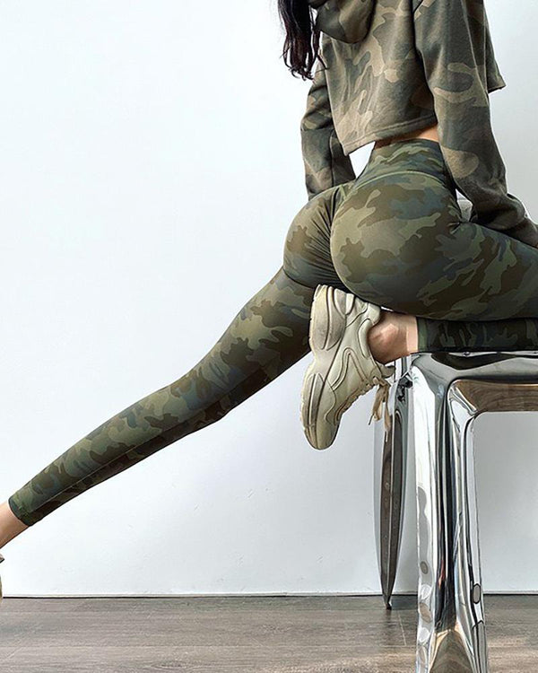 Pantalon de yoga taille haute à imprimé camouflage