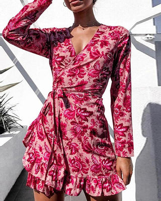 Robe taille haute à lacets à imprimé floral