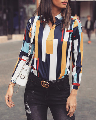 Chemise Casual à col en V et à rayures colorées