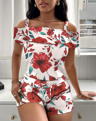 Ensemble haut à épaules dénudées à imprimé floral et short à cordon de serrage