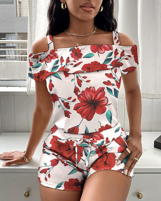 Ensemble haut à épaules dénudées à imprimé floral et short à cordon de serrage