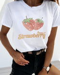 T-shirt décontracté à motif de fraise perlé