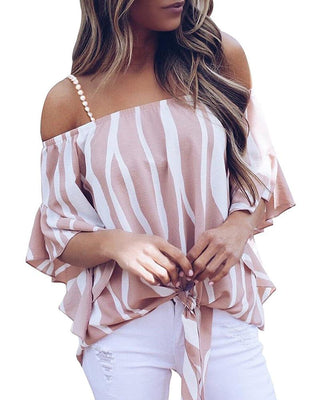 Top à volants et bretelles perles à épaules dénudées