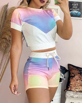 Ensemble haut à imprimé tie-dye et short à cordon de serrage