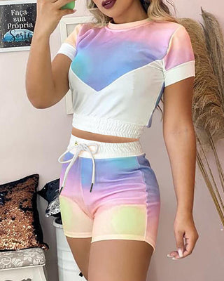 Ensemble haut à imprimé tie-dye et short à cordon de serrage