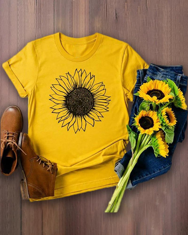 T-shirt à manches courtes à imprimé tournesol