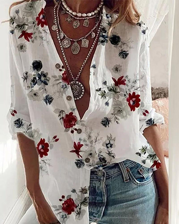 Chemise boutonnée à manches longues et imprimé floral