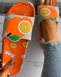 Sandales plates à bout ouvert motif fraise / avocat / orange