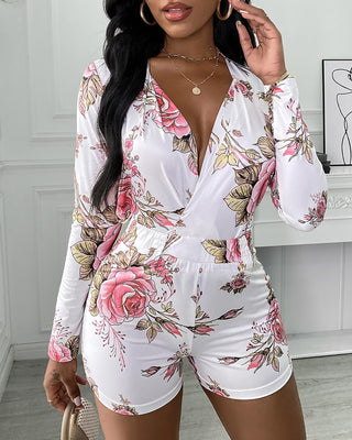 Ensemble top et short à manches longues à imprimé floral