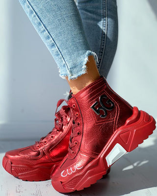 Chaussures épaisses à motif de lettre à lacets et œillets