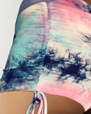 Short de yoga à cordon de serrage imprimé tie dye