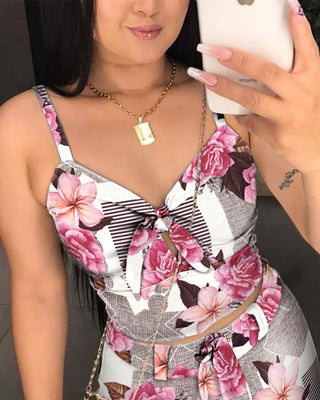 Ensemble top et short noué à imprimé floral tropical avec ceinture