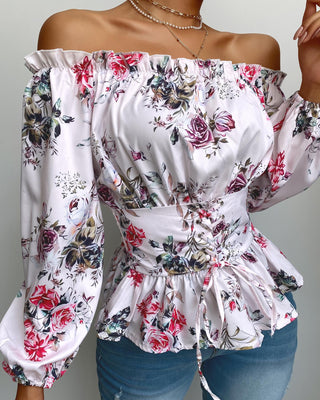Blouse à imprimé floral à ourlet volanté