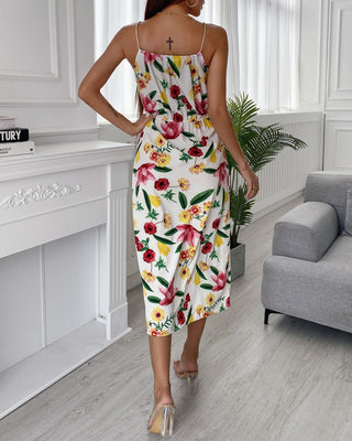 Robe décorée de perles à motif floral et nœud papillon