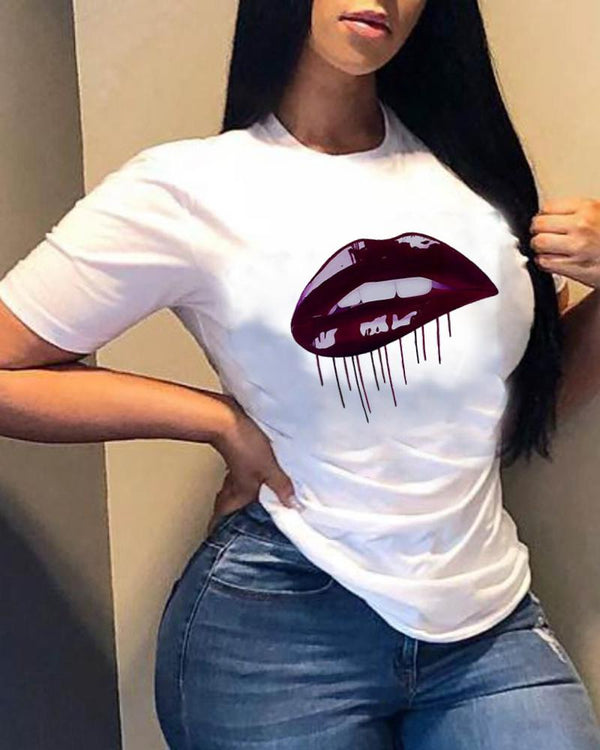 T-shirts à manches courtes à imprimé lèvres color block