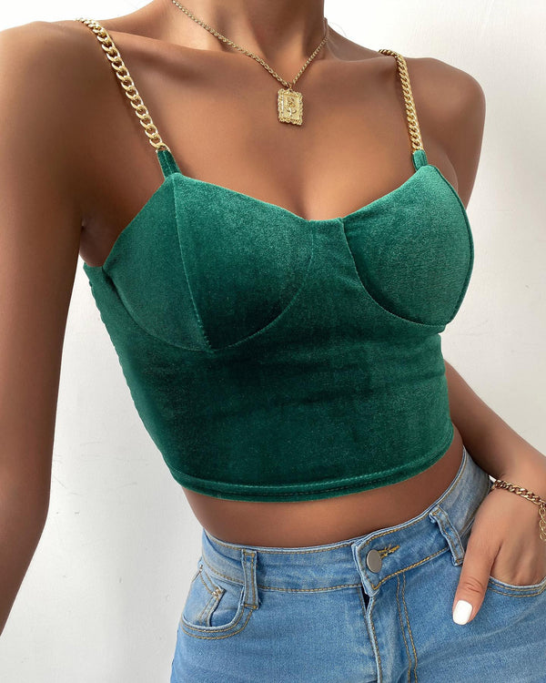 Crop top en velours à encolure en V