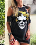 T-shirt à épaules dénudées à imprimé floral Skull