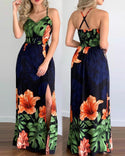 Robe maxi dos nu entrecroisée à imprimé tropical